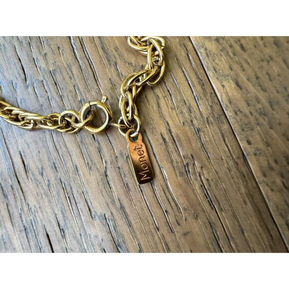 Monet Vintage Gold Tone Chain Station Necklace with Gold Cube Beads 26" - Picture 6 of 8